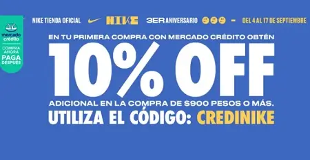Código del 10% OFF en tienda oficial Nike de Mercado Libre al pagar con Mercado Crédito