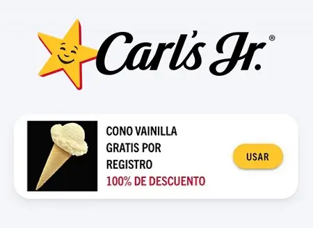 Cupón de Cono GRATIS al registrarte en la app de Carl's Jr (zonas seleccionadas)