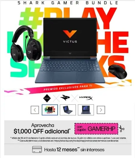Cupón HP de $1,000 en  combo Laptop HP Victus Gaming 15-fa0000la + Audifonos + Mouse
