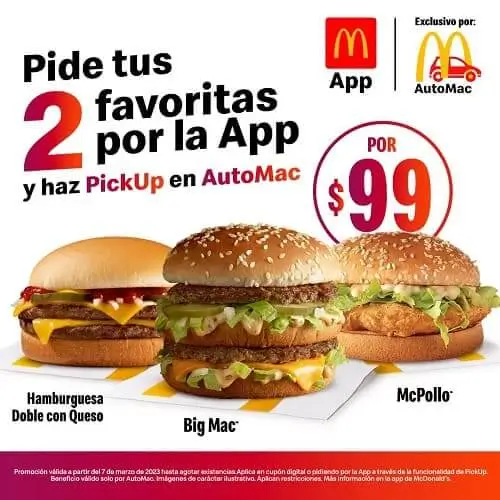 Oferta McDonald’s: 2 hamburguesas por $99 desde la app solo en AutoMac