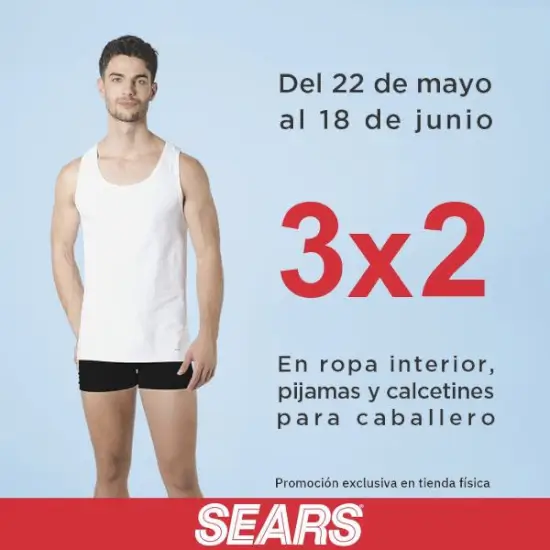 Descuentos Sears: 3x2 en Ropa interior, Pijamas y Calcetines para Caballero