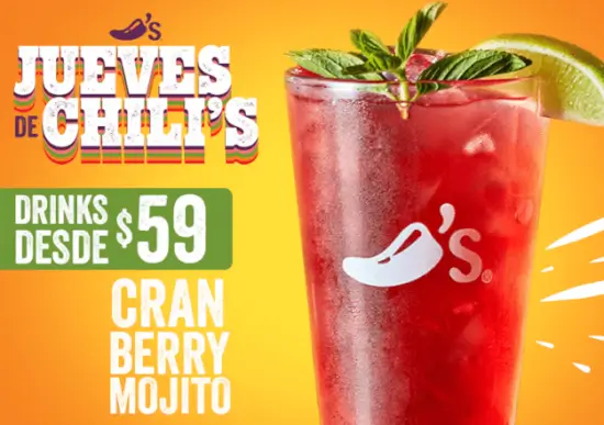 Promoción Jueves de Chili’s con bebidas desde $59 pesos