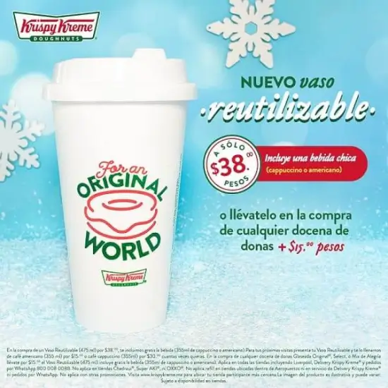 Nuevo vaso reutilizable de Krispy Kreme a solo $38 con bebida GRATIS