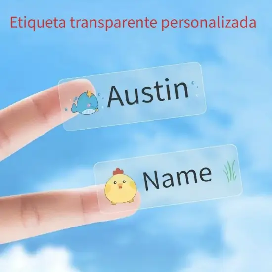 Regreso a clases Temu: Etiqueta adhesiva transparente con nombre personalizado desde $77 pesos