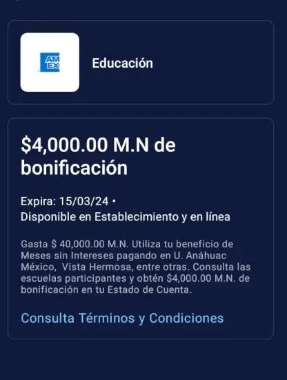 $4,000 de bonificación en Educación pagando con Amex