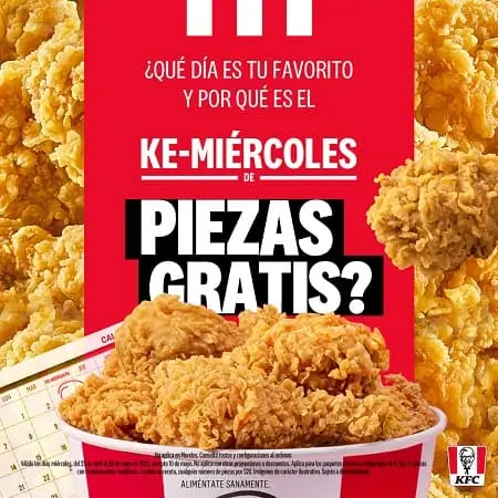 Piezas de pollo GRATIS en los Ke Miércoles KFC | MEGAdescuentos
