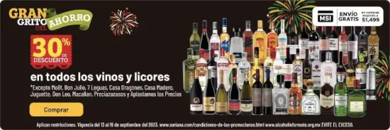 30% de descuento en todos los vinos y licores por promoción Soriana