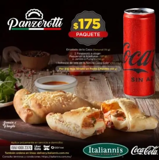 Paquete de Ensalada + Panzerotti + Refresco a $175 en Italianni’s (solo pedidos a domicilio)