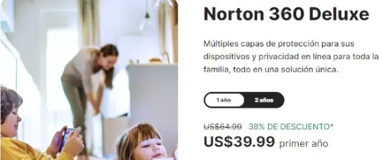 Promoción de primer año en Norton 360 Deluxe