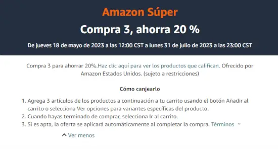 Oferta Amazon Súper: Compra 3 y ahorra 20% de descuento