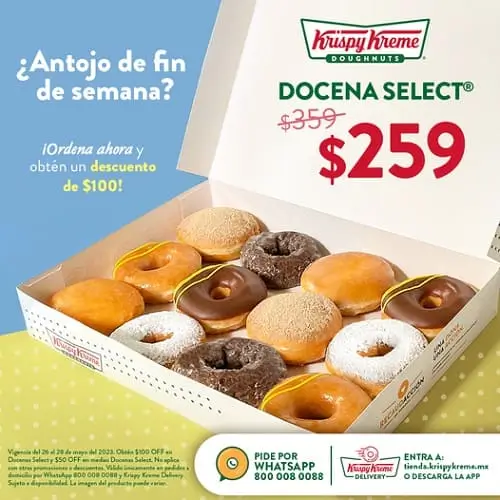 Docena SELECT con $100 de descuento en Krispy Kreme (26-28 mayo)