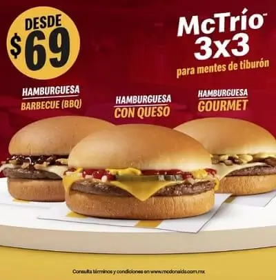 McTrío 3x3 BBQ, Queso y Gourmet desde $69 en McDonald’s