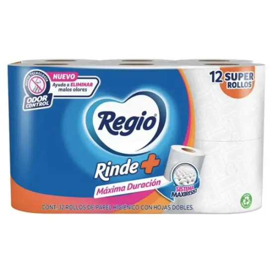 Papel higiénico Regio Rinde+ con 12 rollos a $69.50 en Walmart Express