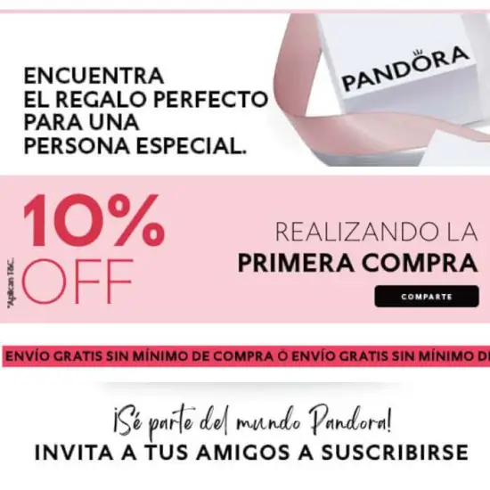 Promoción Pandora: 10% de descuento en la primera compra como miembro