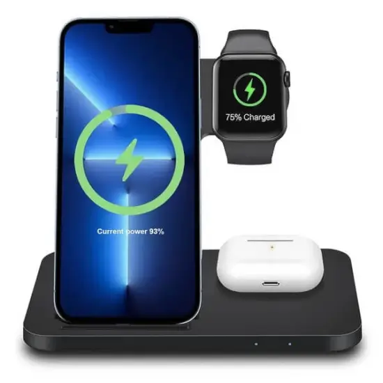 Estación de carga rápida para iPhone, Apple Watch y AirPods con descuento especial usando cupón Wish
