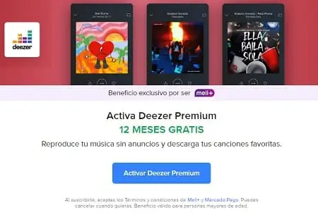 12 meses gratis de Deezer Premim con Meli+ de Mercado Libre