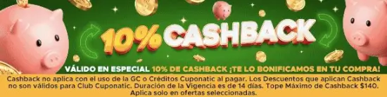10% de cashback por tiempo limitado en todo el sitio Cuponatic