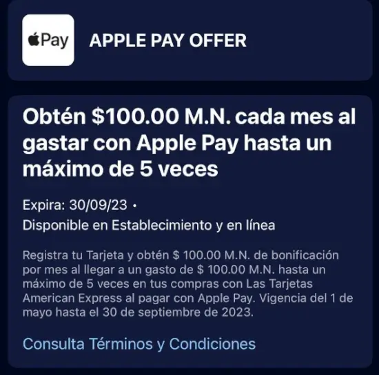$100 de cashback con con Apple Pay en American Express