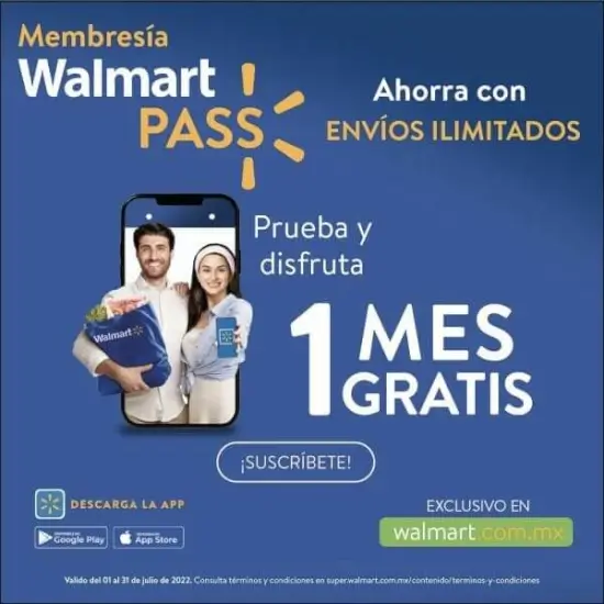 Hasta 15% de descuento en Walmart Pass + 1 mes gratis con suscripción anual