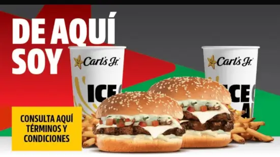 Promoción Carl's Jr: Mexa Burger (Papas Chicas de 105 gr y Refresco Chico de 590 ml) X $109 pesos