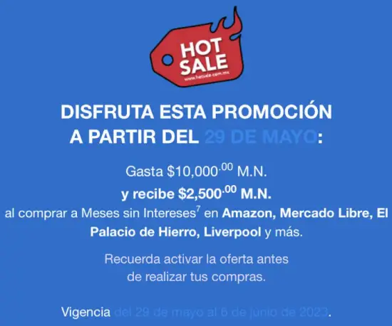Hot Sale AMEX: Bonificación de $2,500 al gastar $10,000 pesos al comprar a MSI
