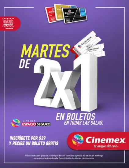 Oferta Cinemex: 2X1 todos los martes en todas las salas
