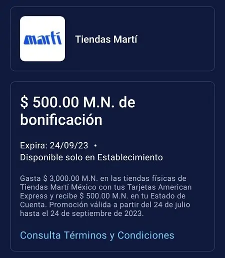 Recibe $500 de bonificación en Martí  en compras desde $3,000 con Amex