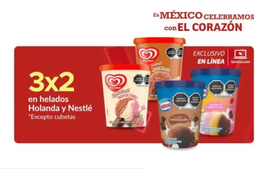 3x2 Soriana en helados Holanda y Nestlé hasta el 8 de mayo