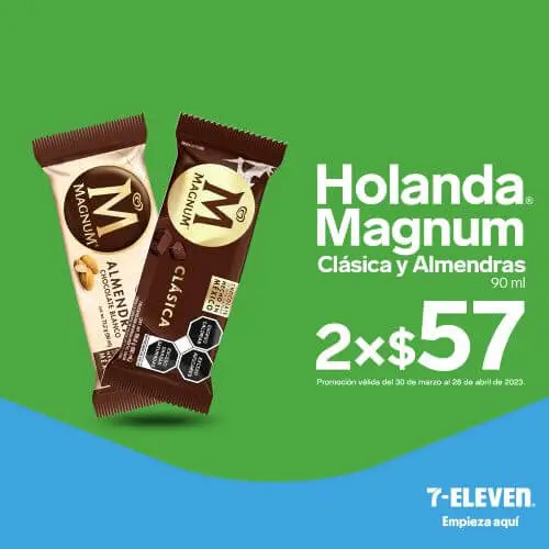 2 paletas Magnum Clásica y Magnum Almendras por $57 en 7 Eleven