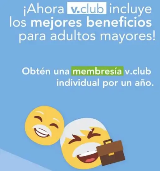 Membresía v.club individual gratis por un año para adultos mayores en Volaris