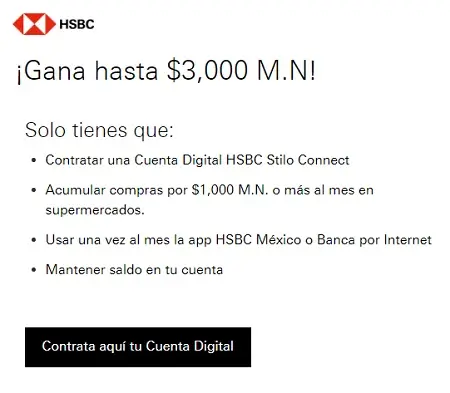 Gana hasta $3,000 de cashback al contratar Cuenta Digital HSBC Stilo Connect
