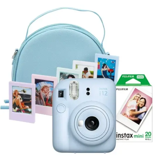 Cámara Instax Mini 12 Azul + cartucho para 20 fotos + bolsa + marcos con $500 de descuento en Walmart