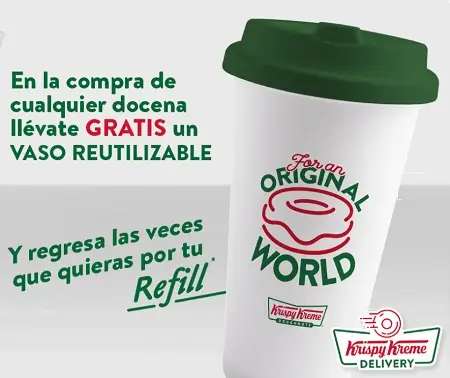 Vaso reutilizable GRATIS en la compra de cualquier docena de donas en Krispy Kreme