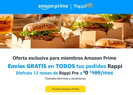 12 Meses GRATIS de Rappi PRO para miembros Amazon Prime