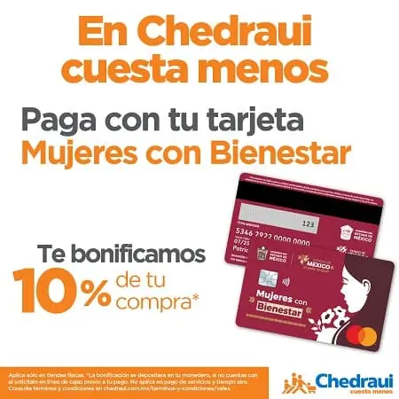 10% de bonificación con tarjeta Mujeres con Bienestar en Chedraui