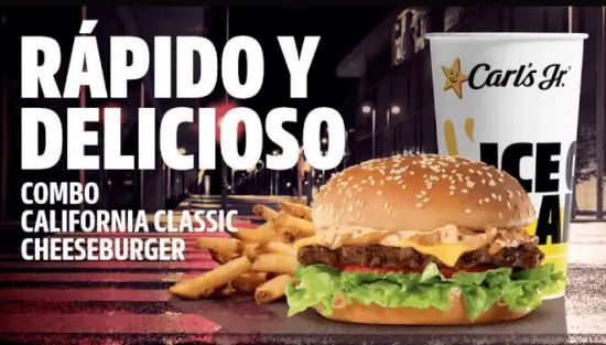 Carl’s Jr: Combo California Classic Burger (Papas Chicas de 150 gr y Refresco Chico de 590 ml) X $109 pesos