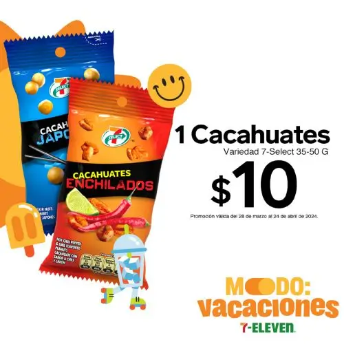 Cacahuates marca propia de 30 a 50g a solo $10 en 7 Eleven
