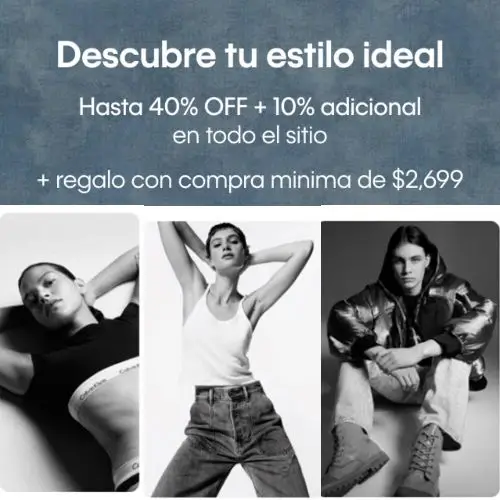 Hasta 40% OFF + 10% adicional en todo el sitio + regalo con compra mínima en Calvin Klein
