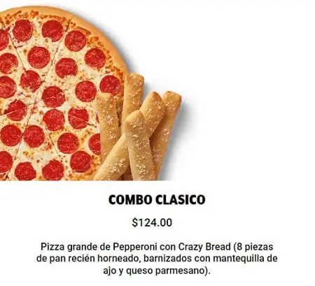 Combo Clásico Little Caesars: Pizza de Pepperoni con Crazy Bread a $124
