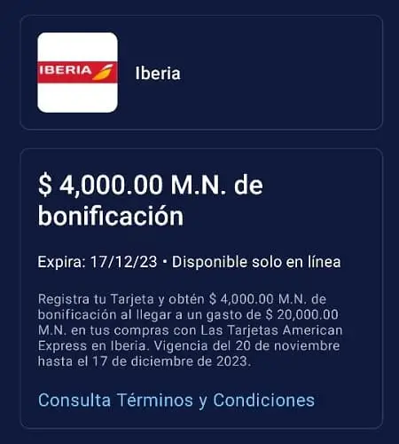 $4,000 de bonificación en Iberia con American Express