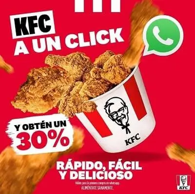 30% de descuento + 20% Off adicional en tu primer pedido en KFC por WhatsApp
