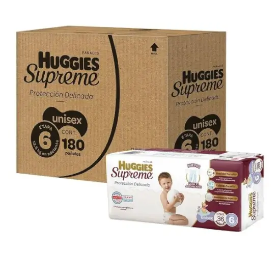 Pañales para bebé Huggies Supreme Etapa 6 caja con 180 piezas a $1,799 en Walmart
