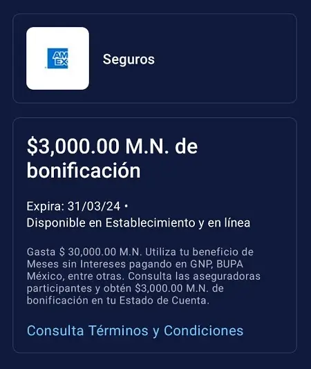 Recibe $3,000 de bonificación en Seguros al pagar con Amex