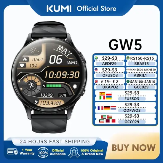 AliExpress: Smartwatch KUMI GW5 resistente al agua IP68
