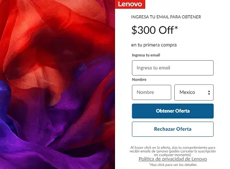 Obtén $300 de descuento para tu primera compra al registrarte en Lenovo