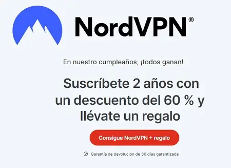 Obtén 2 años de NordVPN con 60% de descuento + regalo