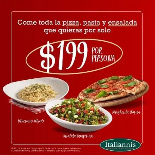 Toda la pizza, pasta y ensalada que quieras a sólo $199 en Italianni’s