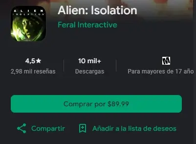 Descarga Alien: Isolation por solo $90 en Google Play