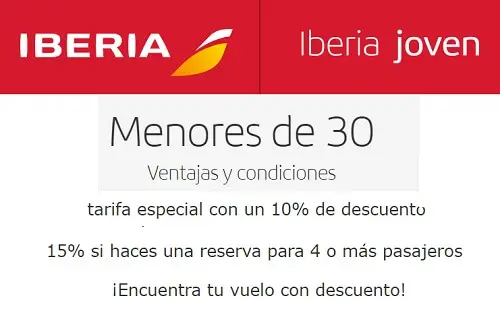Hasta 15% de descuento con las Ofertas Iberia para Menores de 30