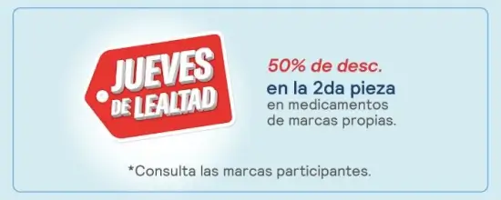 Promoción Jueves Farmacia Benavides: Segunda pieza al 50% de descuento